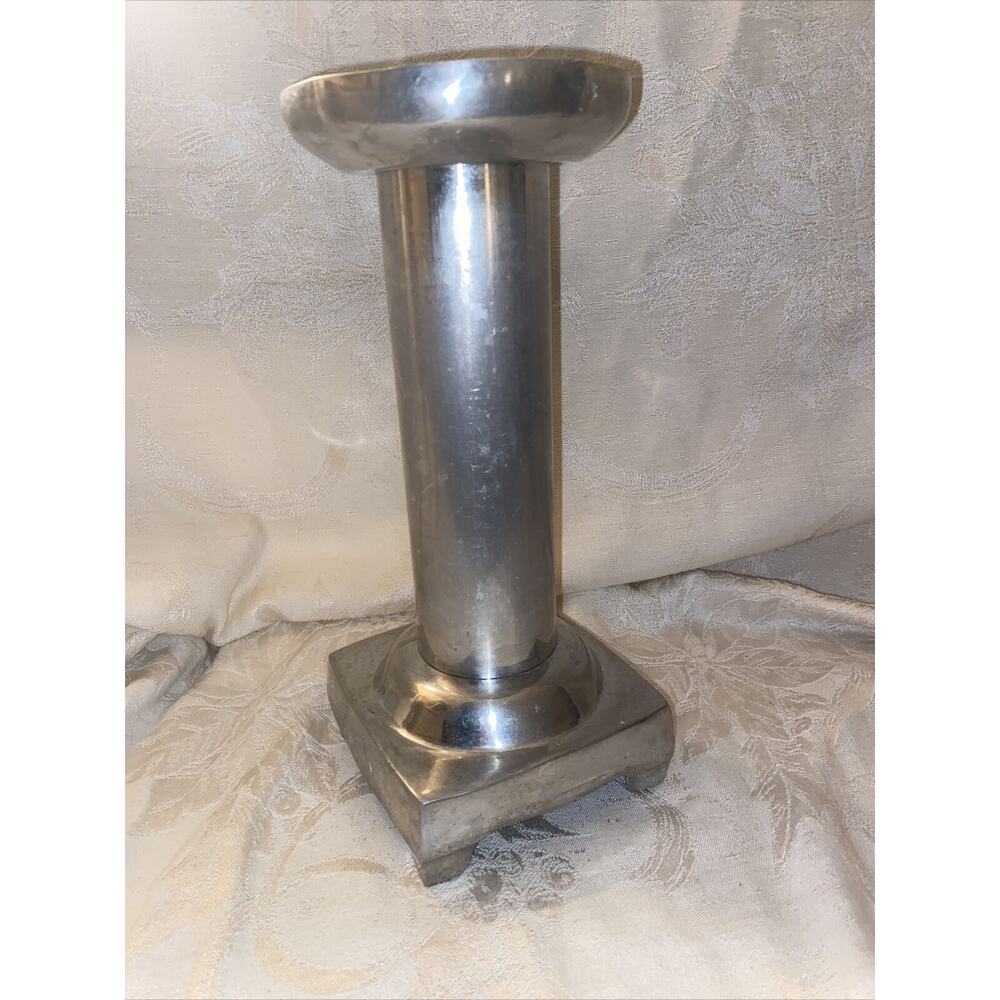 Polished Aluminum Silver Metal Pillar Candlestick Holder Stand